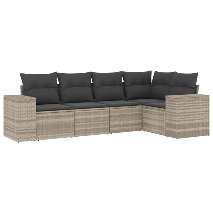 Set Divano da Giardino 5pz con Cuscini-Sofa da Giardino-Divanetto da esterno Grigio Chiaro Polyrattan 367677
