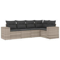 Set Divano da Giardino 5pz con Cuscini Grigio Chiaro Polyrattan