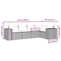 Set Divano da Giardino 5pz con Cuscini Grigio Chiaro Polyrattan