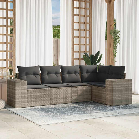 Set Divano da Giardino 5pz con Cuscini Grigio Chiaro Polyrattan