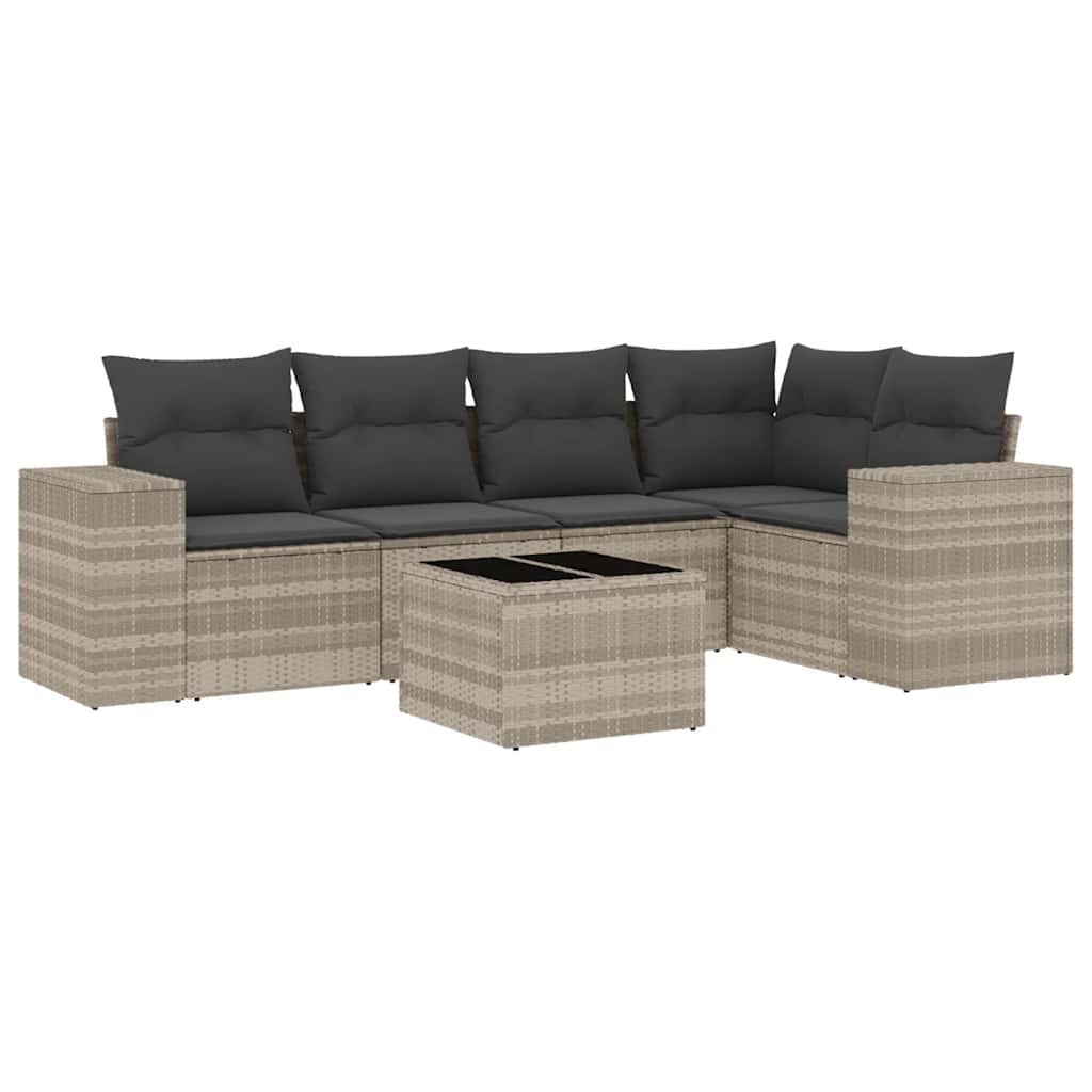 Set Divano da Giardino 6pz con Cuscini Grigio Chiaro Polyrattan