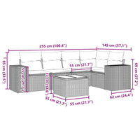 Set Divano da Giardino 6pz con Cuscini Grigio Chiaro Polyrattan