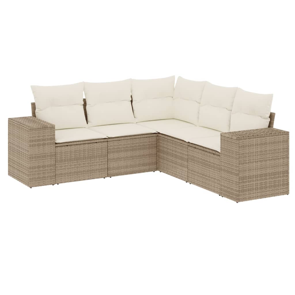 Set Divano da Giardino 5 pz con Cuscini Beige in Polyrattan