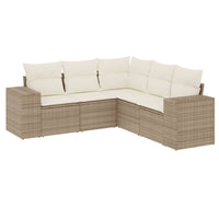 Set Divano da Giardino 5 pz con Cuscini Beige in Polyrattan