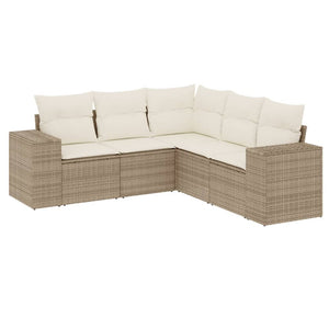 Set Divano da Giardino 5 pz con Cuscini Beige in Polyrattan