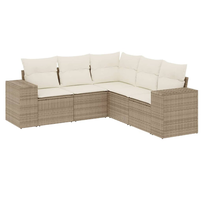 Set Divano da Giardino 5 pz con Cuscini Beige in Polyrattan
