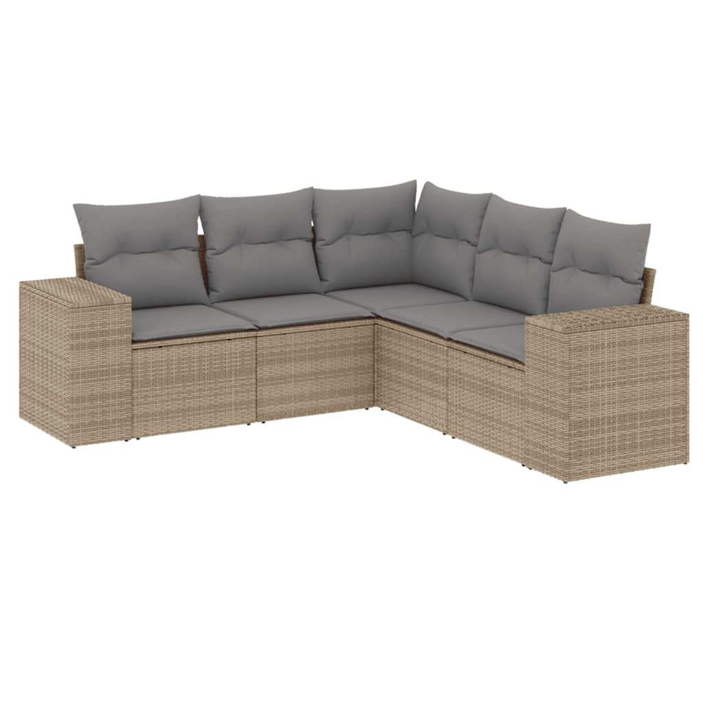 Set Divano da Giardino 5 pz con Cuscini-Sofa da Giardino-Divanetto da esterno Beige in Polyrattan 869156