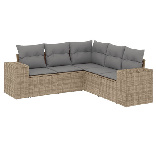 Set Divano da Giardino 5 pz con Cuscini-Sofa da Giardino-Divanetto da esterno Beige in Polyrattan 869156