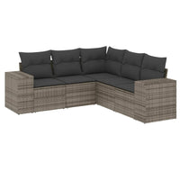 Set Divano da Giardino 5 pz con Cuscini Grigio in Polyrattan