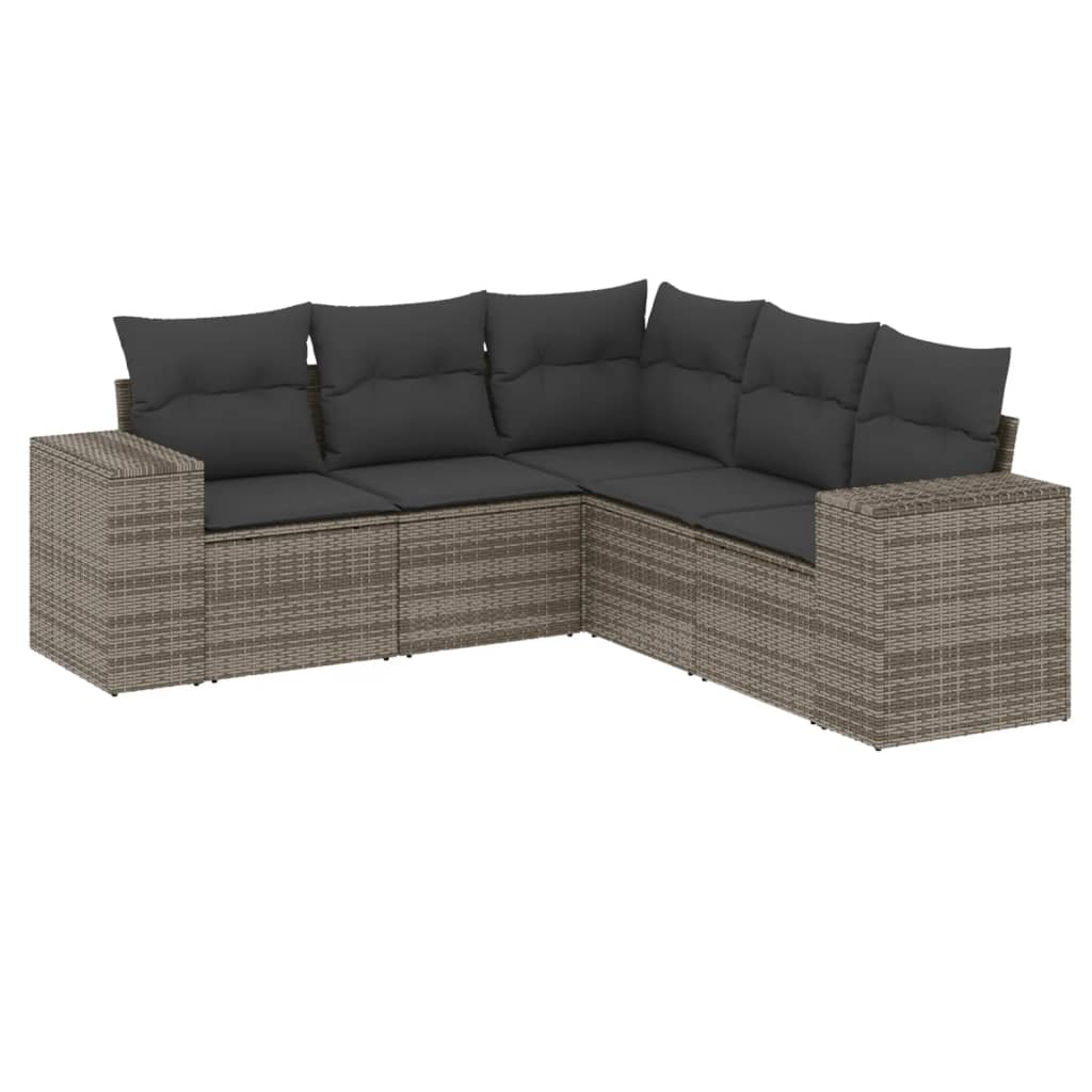 Set Divano da Giardino 5 pz con Cuscini-Sofa da Giardino-Divanetto da esterno Grigio in Polyrattan 522202