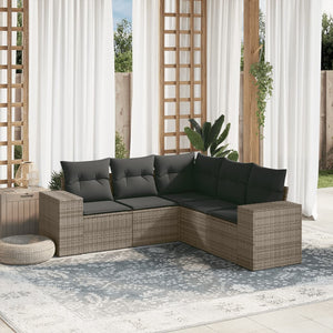 Set Divano da Giardino 5 pz con Cuscini-Sofa da Giardino-Divanetto da esterno Grigio in Polyrattan 522202