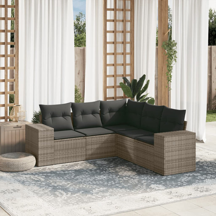 Set Divano da Giardino 5 pz con Cuscini-Sofa da Giardino-Divanetto da esterno Grigio in Polyrattan 522202