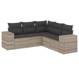 Set Divano da Giardino 5pz con Cuscini-Sofa da Giardino-Divanetto da esterno Grigio Chiaro Polyrattan 142671