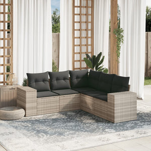 Set Divano da Giardino 5pz con Cuscini-Sofa da Giardino-Divanetto da esterno Grigio Chiaro Polyrattan 142671