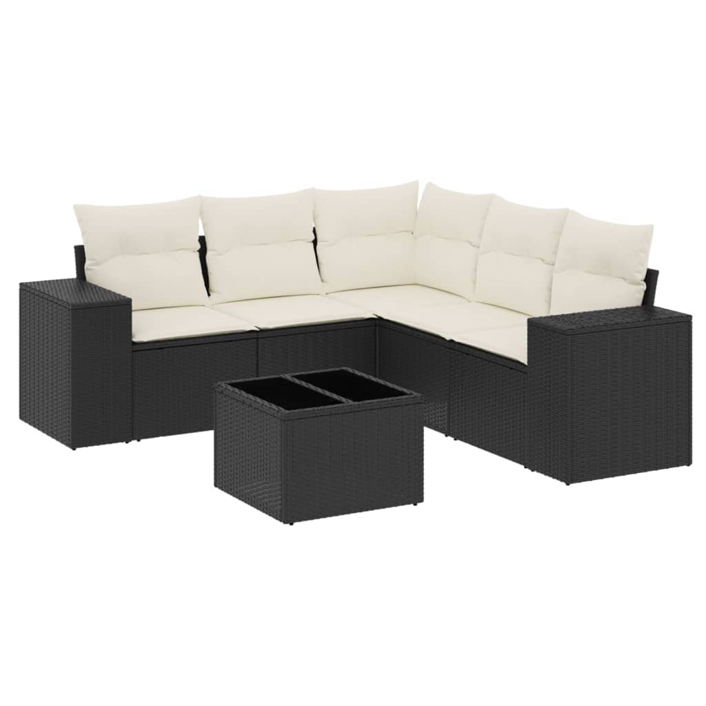 Set Divano da Giardino 6 pz con Cuscini Nero in Polyrattan