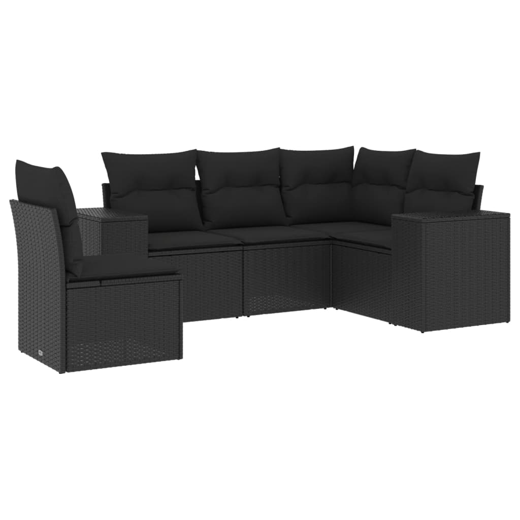 Set Divani da Giardino 5 pz con Cuscini in Polyrattan Nero