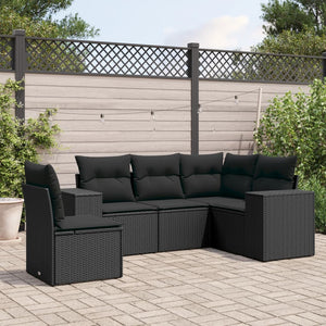 Set Divani da Giardino 5 pz con Cuscini in Polyrattan Nero