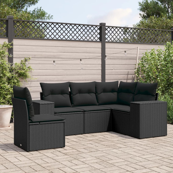 Set Divani da Giardino 5 pz con Cuscini in Polyrattan Nero