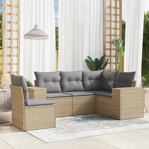 Set Divano da Giardino 5 pz con Cuscini-Sofa da Giardino-Divanetto da esterno Beige in Polyrattan 608960