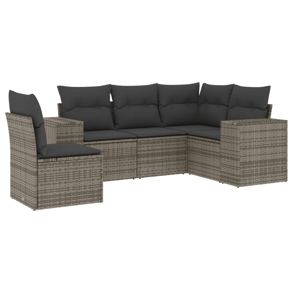 Set Divano da Giardino 5 pz con Cuscini-Sofa da Giardino-Divanetto da esterno Grigio in Polyrattan 528828