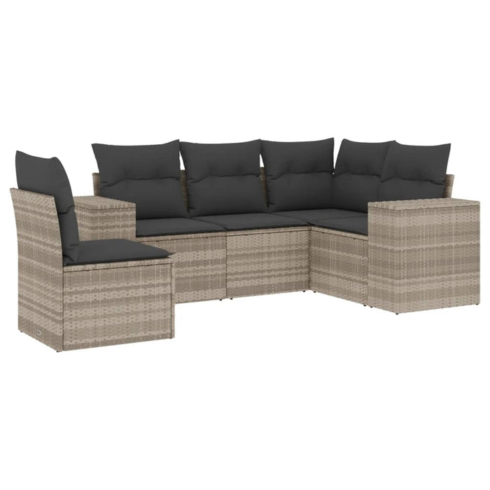 Set Divano da Giardino 5pz con Cuscini Grigio Chiaro Polyrattan