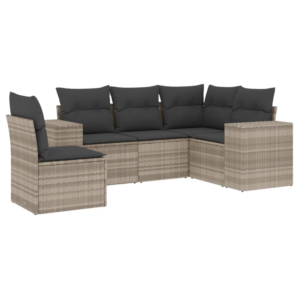 Set Divano da Giardino 5pz con Cuscini-Sofa da Giardino-Divanetto da esterno Grigio Chiaro Polyrattan 961865