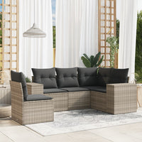 Set Divano da Giardino 5pz con Cuscini Grigio Chiaro Polyrattan