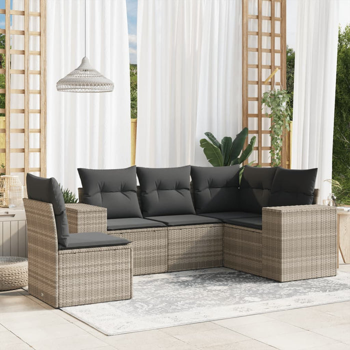 Set Divano da Giardino 5pz con Cuscini Grigio Chiaro Polyrattan