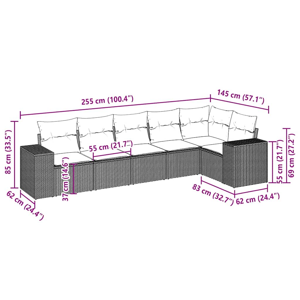 Set Divano da Giardino 6pz con Cuscini Grigio Chiaro Polyrattan