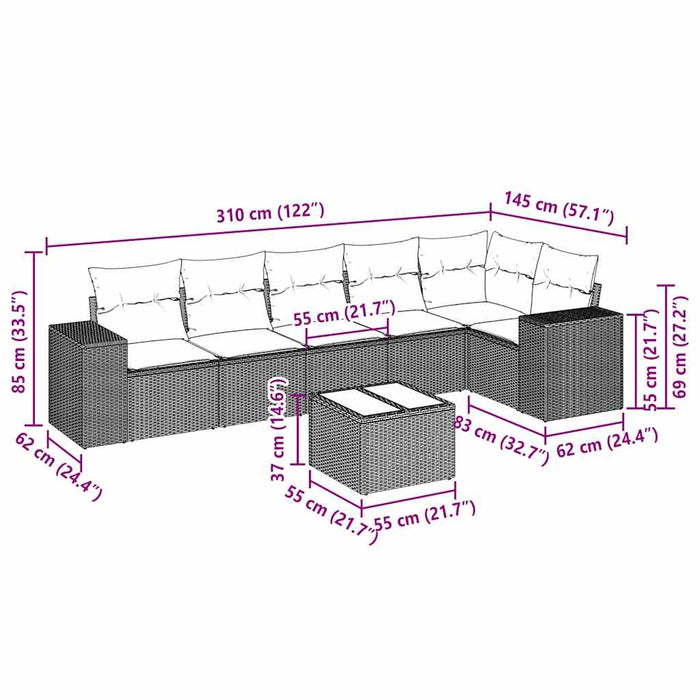 Set Divani da Giardino 7pz con Cuscini Grigio Chiaro Polyrattan 3254939