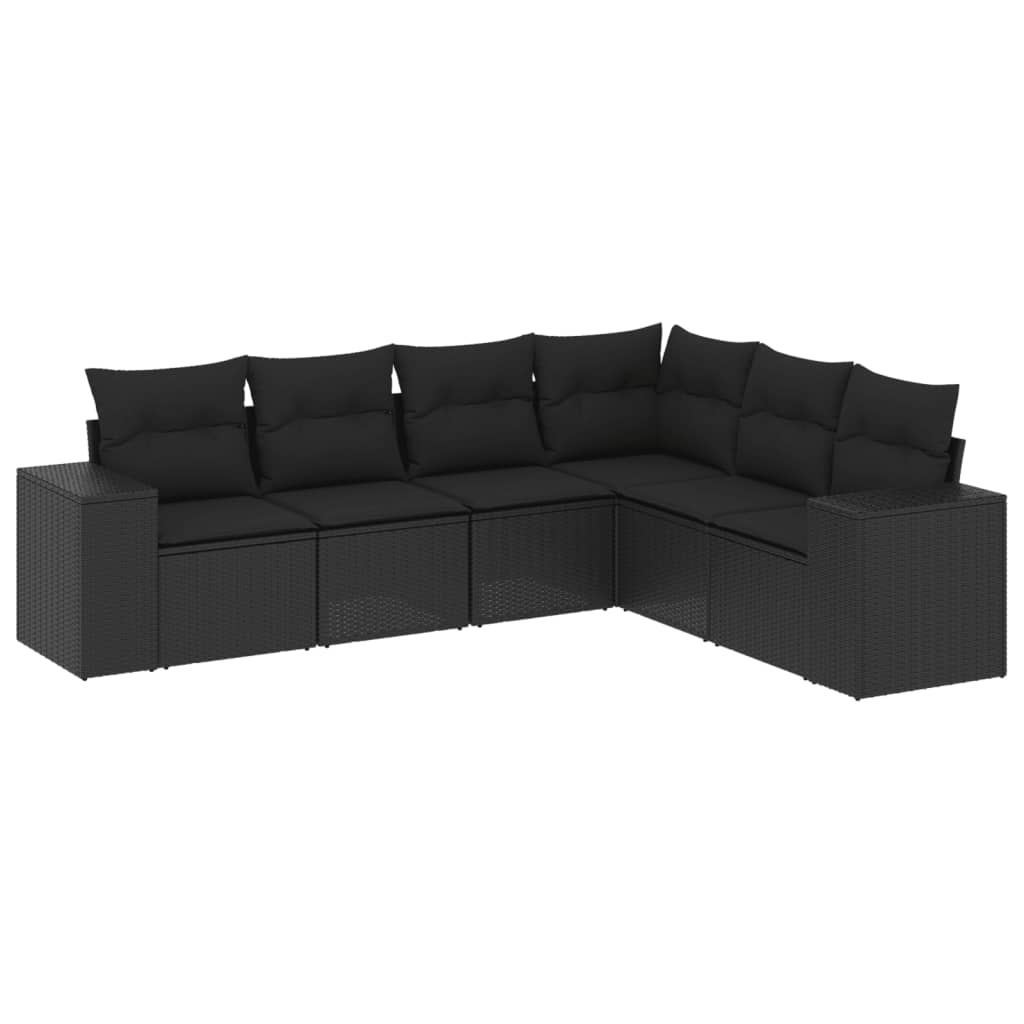 Set Divano da Giardino 6 pz con Cuscini Nero in Polyrattan