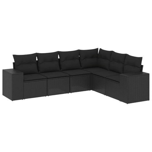 Set Divano da Giardino 6 pz con Cuscini Nero in Polyrattan