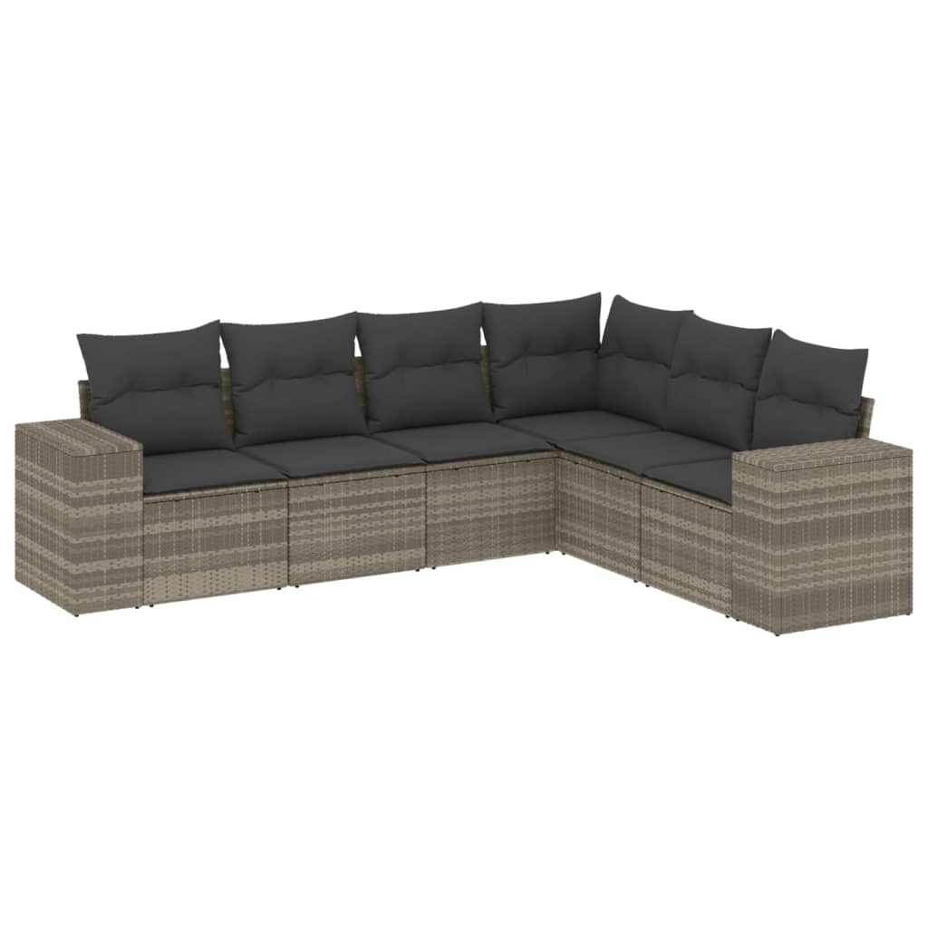 Set Divano da Giardino 6pz con Cuscini Grigio Chiaro Polyrattan