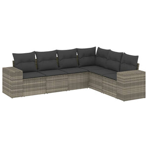 Set Divano da Giardino 6pz con Cuscini Grigio Chiaro Polyrattan