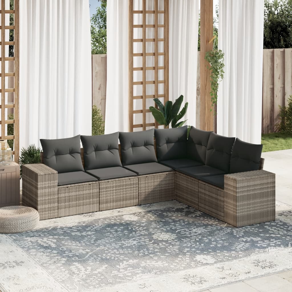 Set Divano da Giardino 6pz con Cuscini Grigio Chiaro Polyrattan