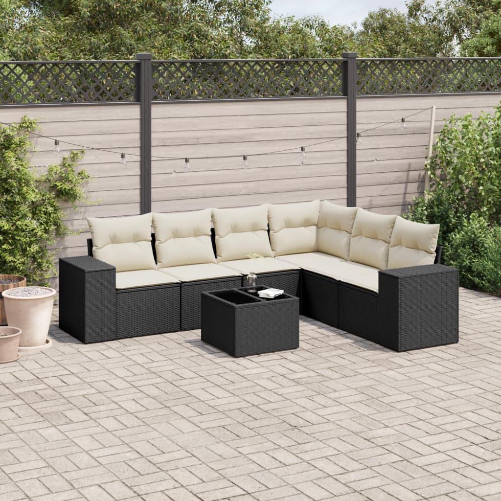 Set Divani da Giardino con Cuscini 7pz Nero Polyrattancod mxl 89212