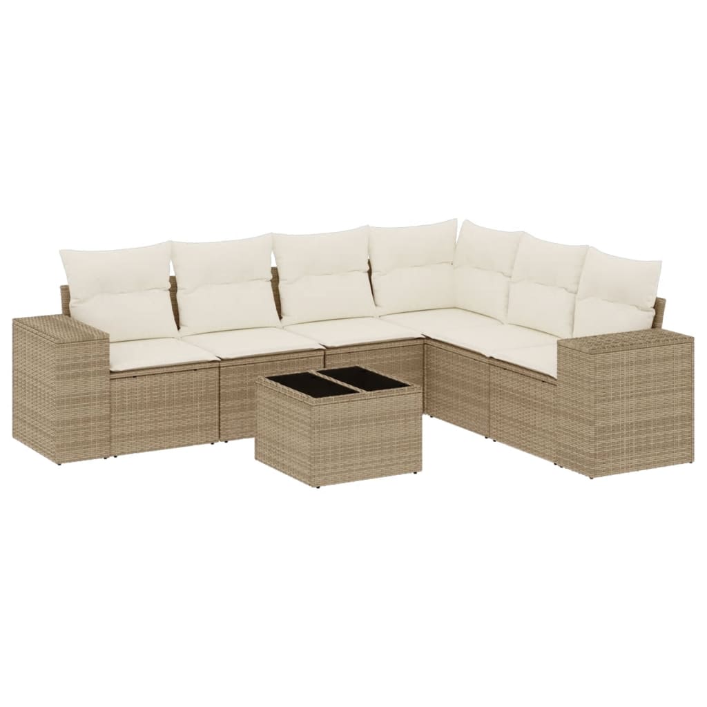 Set Divani da Giardino 7 pz con Cuscini Beige in Polyrattan 3254955