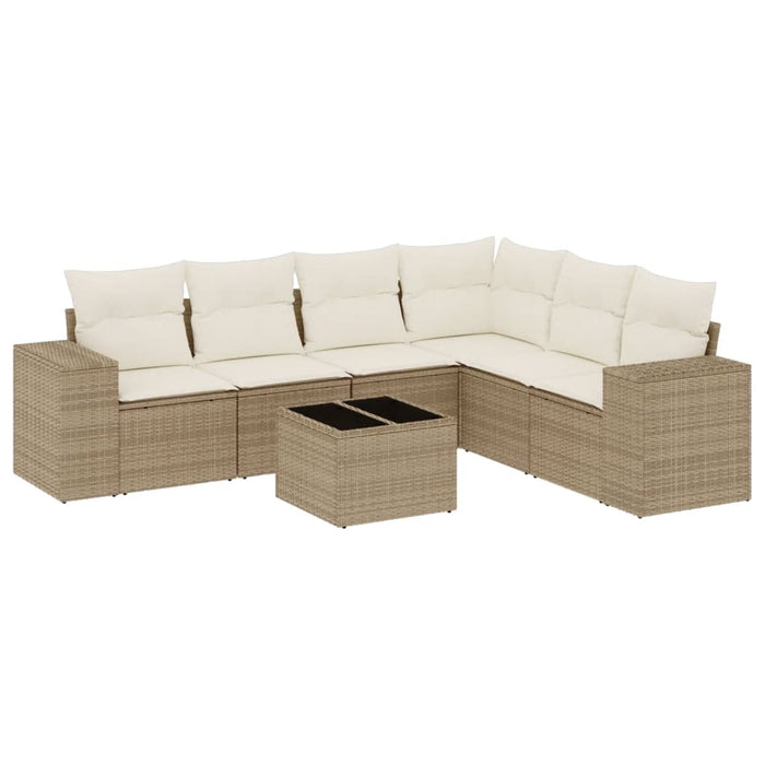 Set Divani da Giardino 7 pz con Cuscini Beige in Polyrattan 3254955