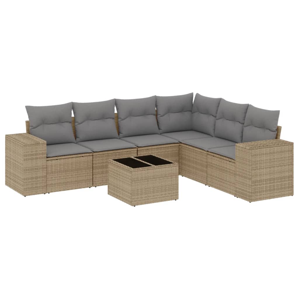 Set Divani da Giardino 7 pz con Cuscini Beige in Polyrattan