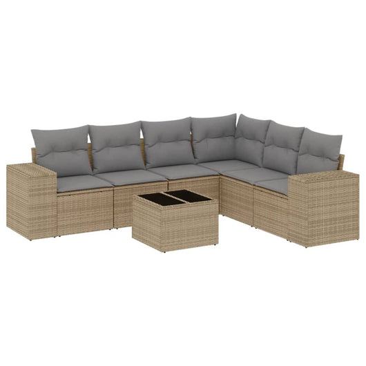 Set Divani da Giardino 7 pz con Cuscini Beige in Polyrattan 3254956
