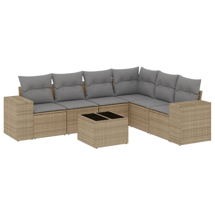 Set Divani da Giardino 7 pz con Cuscini Beige in Polyrattan 3254956