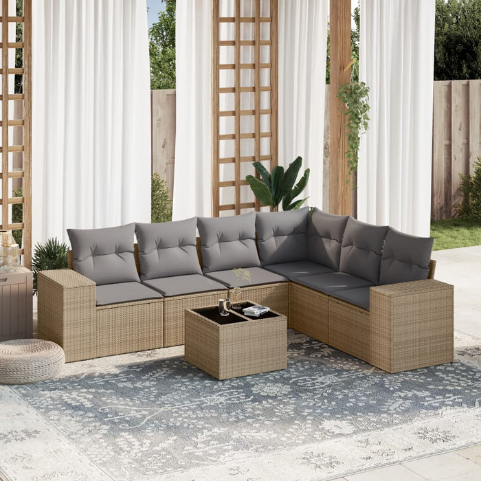 Set Divani da Giardino 7 pz con Cuscini Beige in Polyrattan 3254956