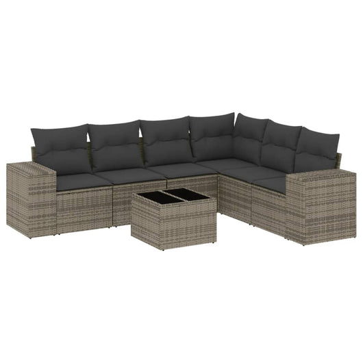 Set Divani da Giardino 7 pz con Cuscini Grigio in Polyrattan 3254957