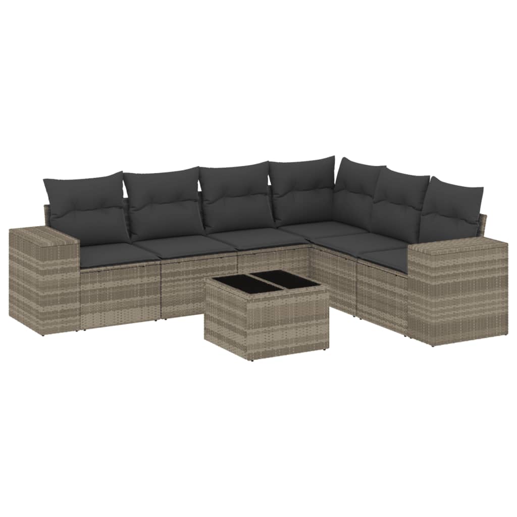 Set Divani da Giardino 7pz con Cuscini Grigio Chiaro Polyrattan 3254959