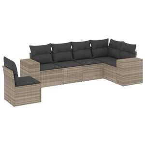 Set Divano da Giardino 6pz con Cuscini Grigio Chiaro Polyrattan