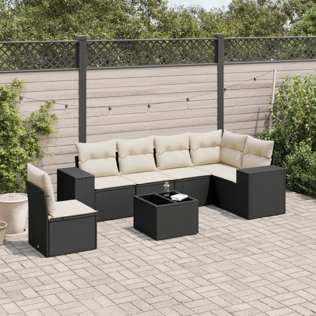 Set Divani da Giardino con Cuscini 7pz Nero Polyrattan 3254973