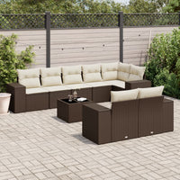 Set Divani da Giardino 9pz con Cuscini Marrone in Polyrattan