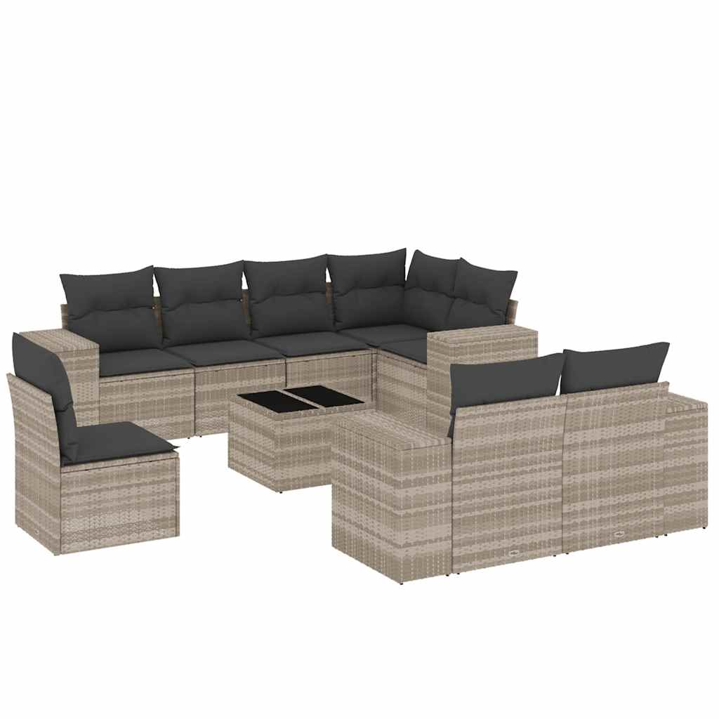 Set Divano da Giardino 9pz con Cuscini Grigio Chiaro Polyrattan