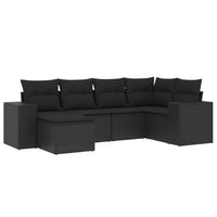 Set Divano da Giardino 6 pz con Cuscini Nero in Polyrattan