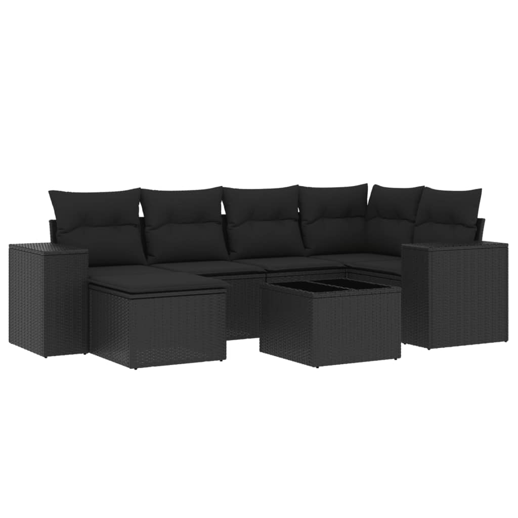 Set Divani da Giardino con Cuscini 7pz Nero Polyrattan 3255202